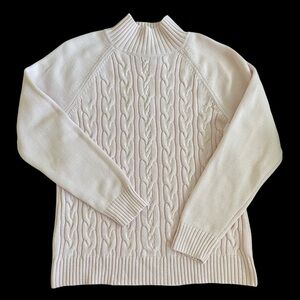 Karen Scott Baby Pink mock neck cable Knit 100% Cotton long sleeve Sweater Sz: M
